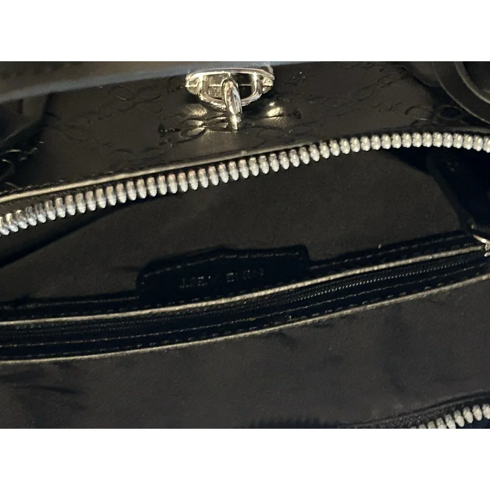 Nine West - Patterned - Solid Black - Satchel- Hand Bag W/Lock + Key Decor